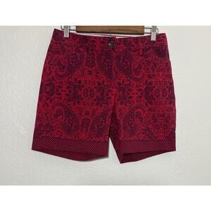 NWT Lands' End Size 2 Red Paisley Shorts Contrasting Hem Casual Beachy Preppy